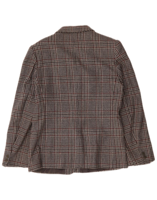 Jaqueta blazer feminina vintage com 1 botão IT 46 grande lã houndstooth cinza
