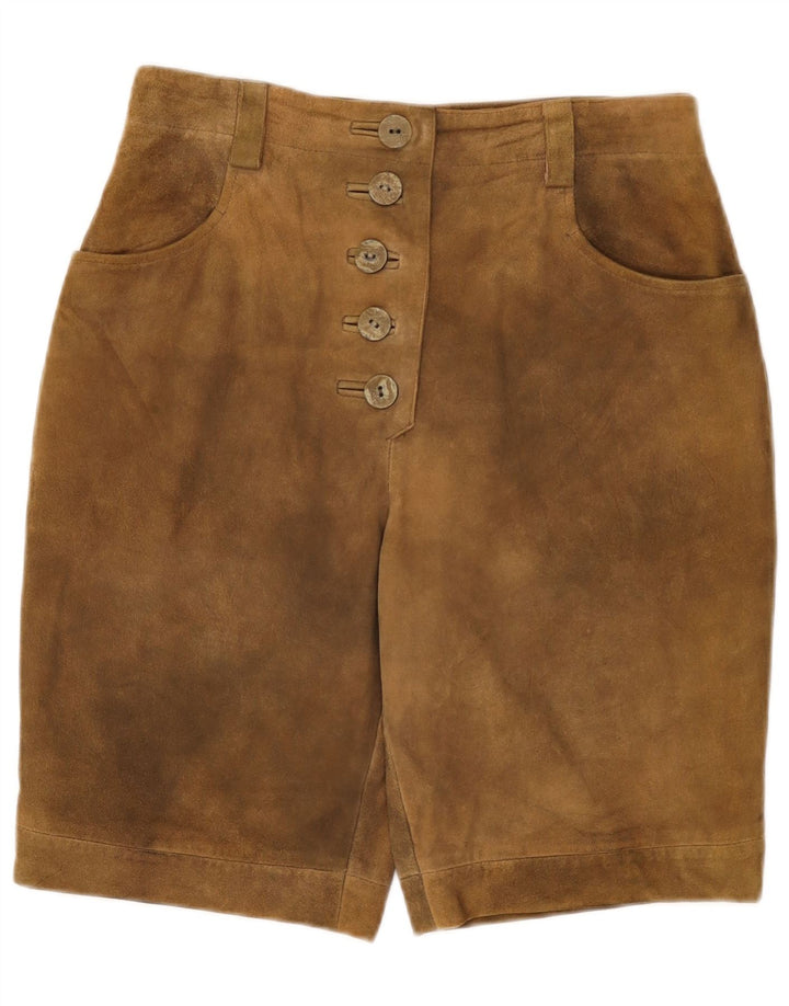 Shorts feminino vintage de camurça de cintura alta W30 couro bege médio