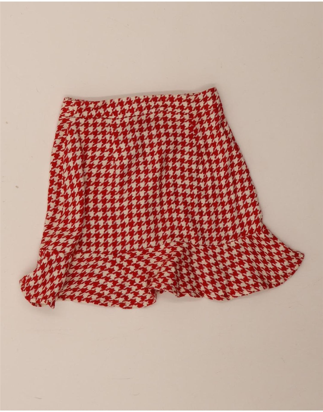 Mini saia feminina Zara XS W24 algodão houndstooth vermelho