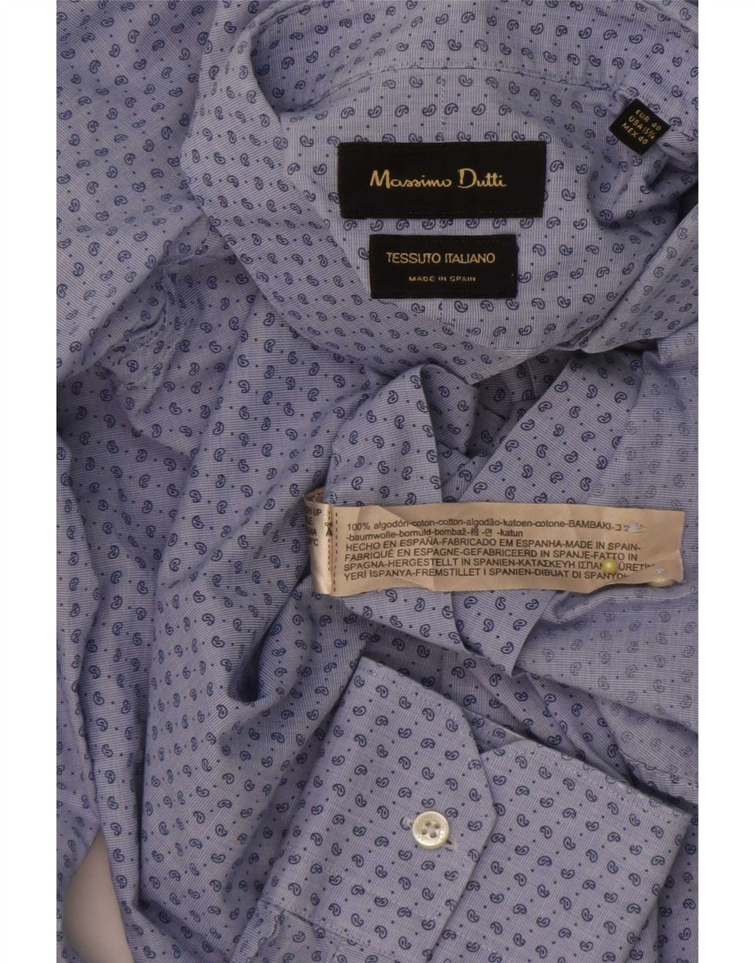 Camisa masculina Massimo Dutti tamanho 40 15 3/4 azul médio algodão paisley