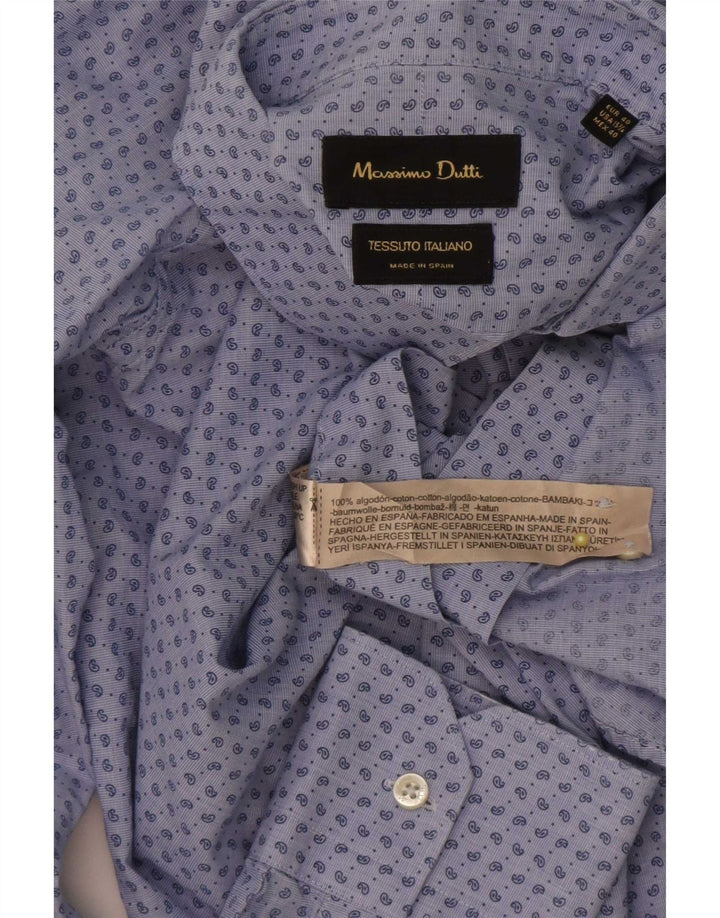 Camisa masculina Massimo Dutti tamanho 40 15 3/4 azul médio algodão paisley