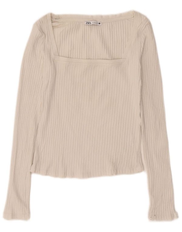 Zara Womens Crop Top Manga Longa Reino Unido 10 Pequeno Bege