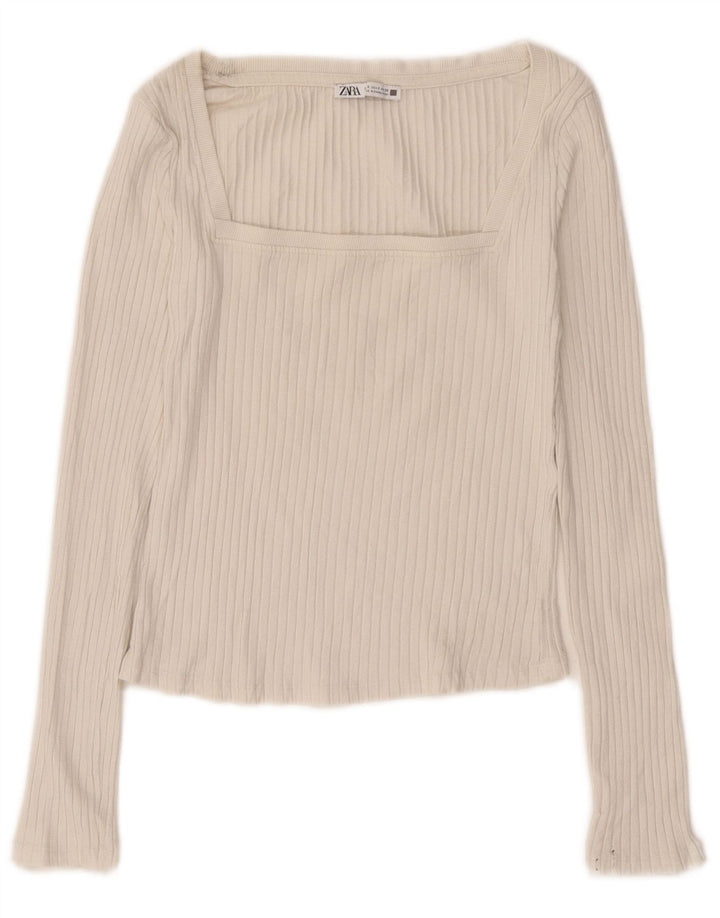 Zara Womens Crop Top Manga Longa Reino Unido 10 Pequeno Bege