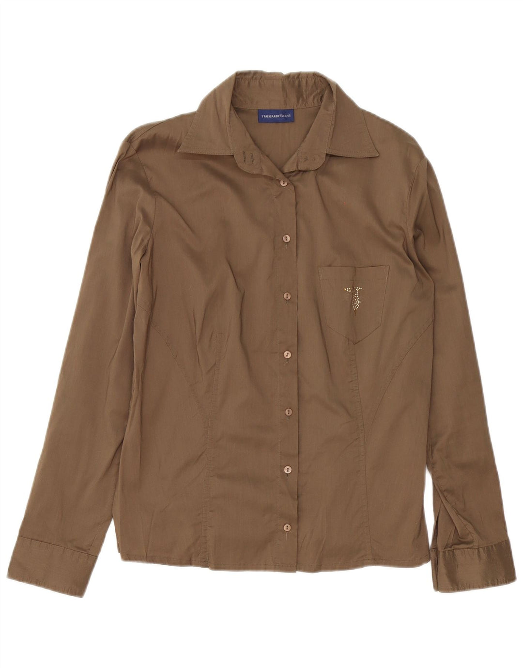 Camisa feminina Trussardi Jeans grande algodão marrom