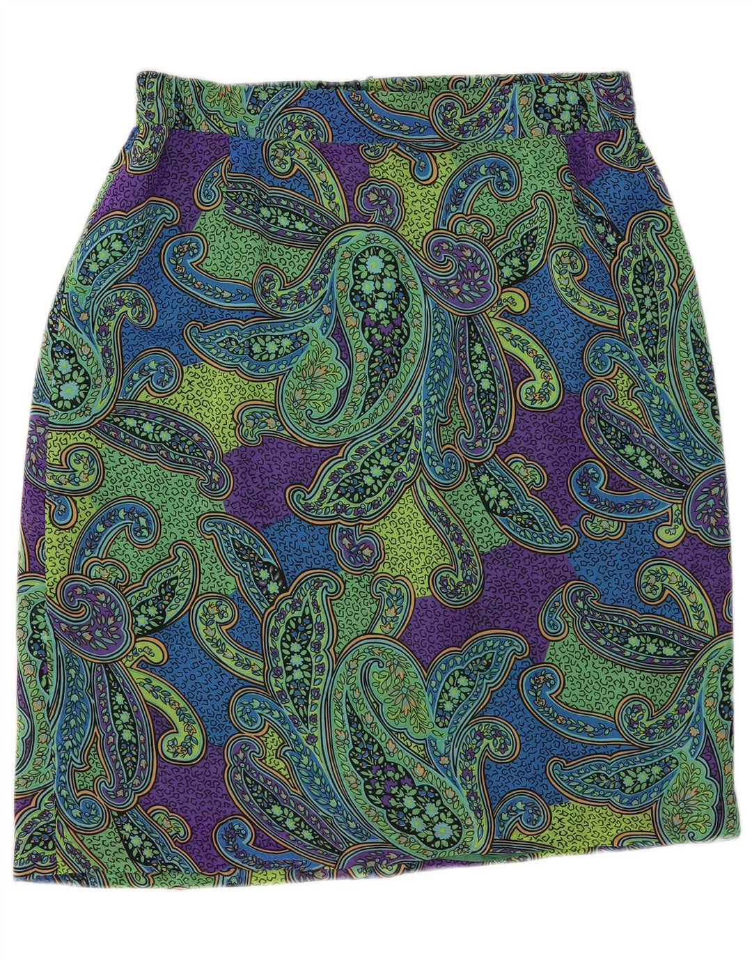 Saia lápis feminina vintage IT 44 médio W34 verde paisley poliéster