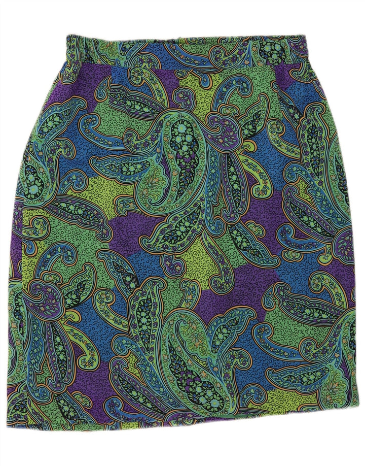Saia lápis feminina vintage IT 44 médio W34 verde paisley poliéster