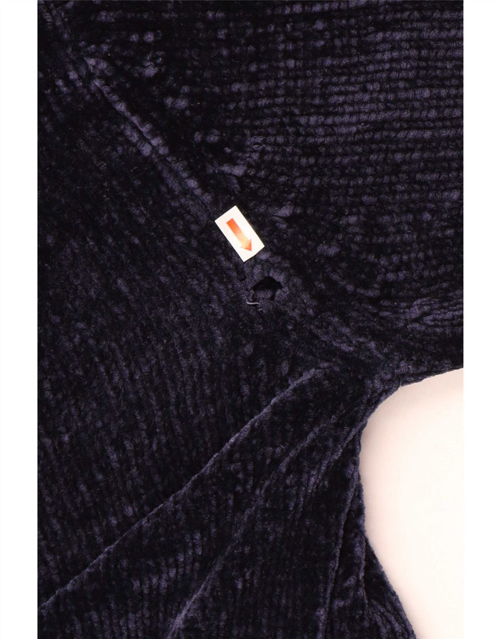 Suéter feminino Zara com decote em V grande, Reino Unido 10, pequeno, azul marinho, poliéster
