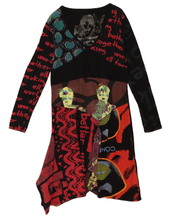 Vestido feminino gráfico assimétrico Desigual Reino Unido 18 XL preto patchwork
