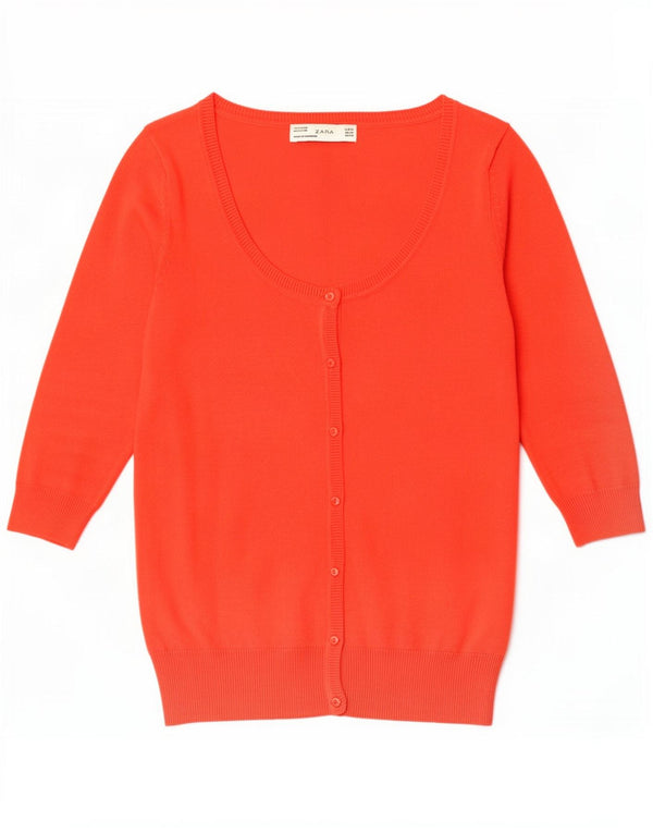 Suéter cardigã feminino Zara manga 3/4 Reino Unido 12 algodão laranja médio
