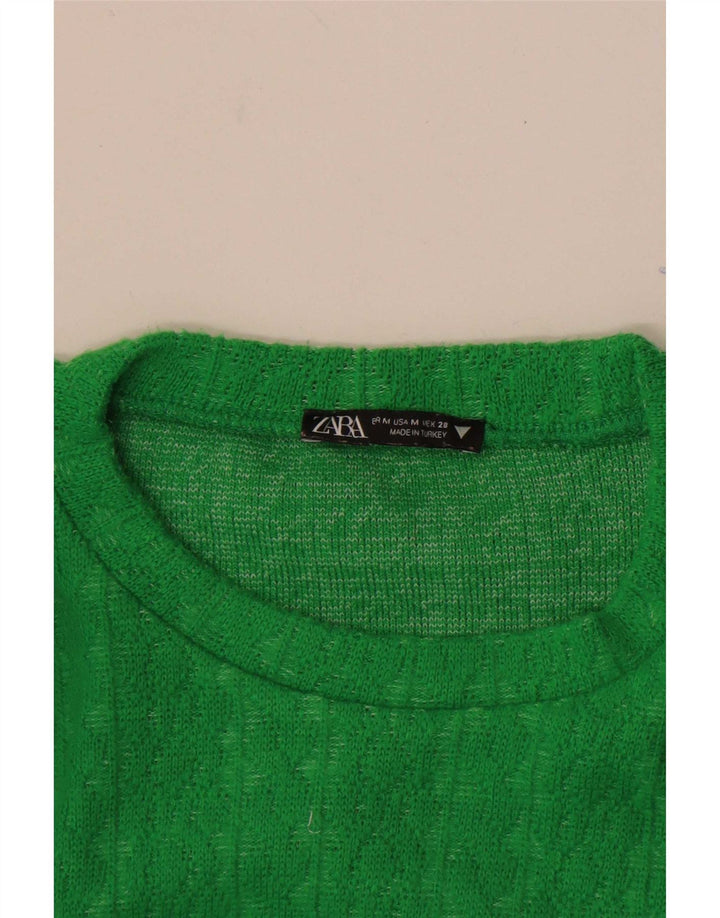 Zara Womens Crop Top Manga Longa Reino Unido 12 Médio Verde