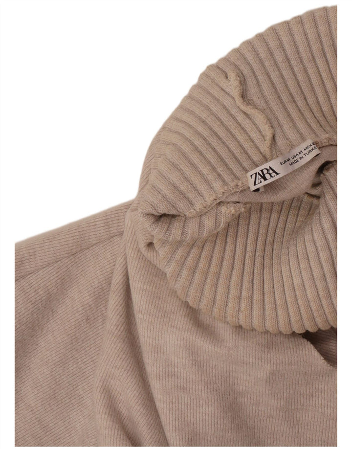 Zara Womens Roll Neck Vest Top Reino Unido 12 Médio Bege