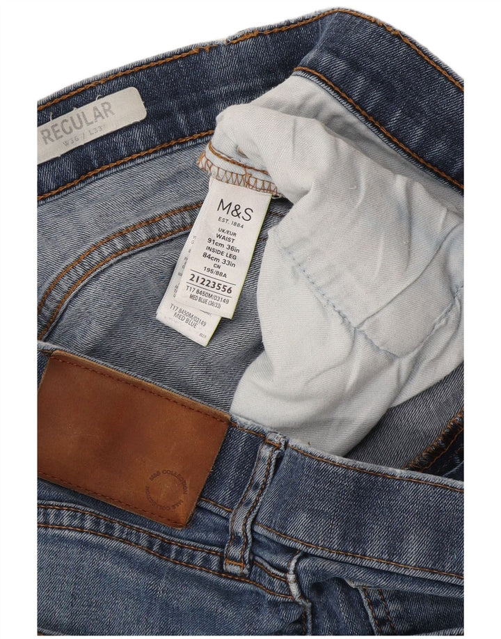 Calça jeans reta regular masculina Marks & Spencer W36 L33 azul algodão