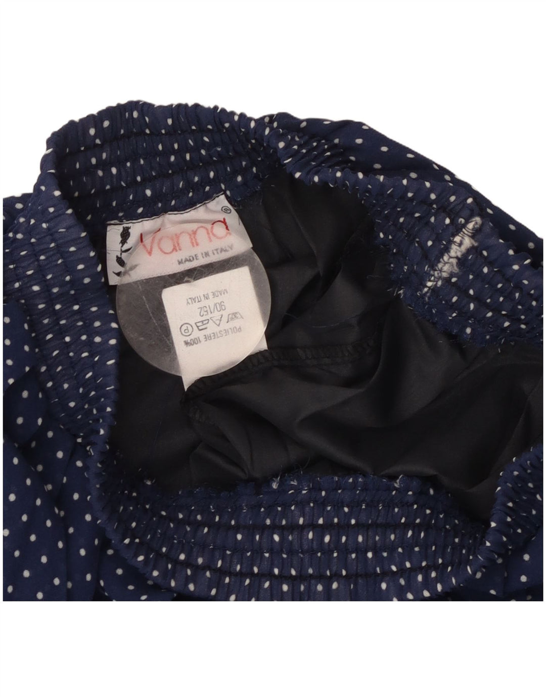 Saia plissada feminina vintage W26 pequena bolinha azul marinho poliéster