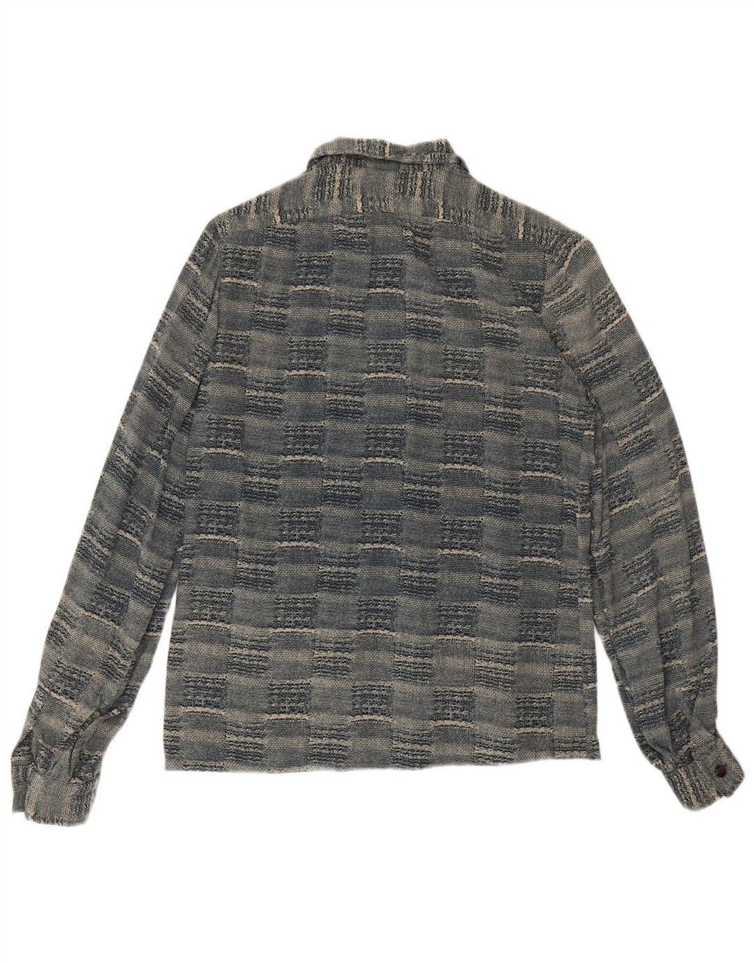 Camisa feminina vintage UK 12 azul médio geométrica