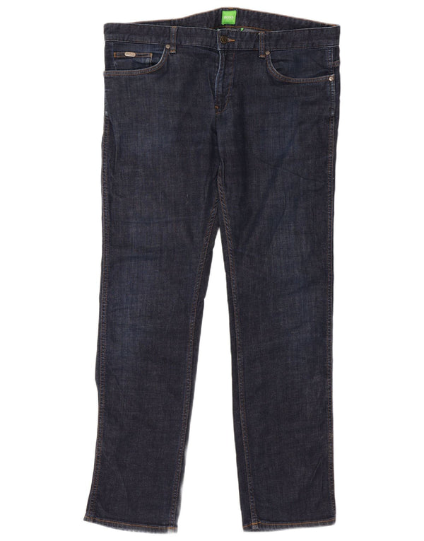 Hugo Boss Mens Straight Jeans W38 L32 Azul Marinho Algodão
