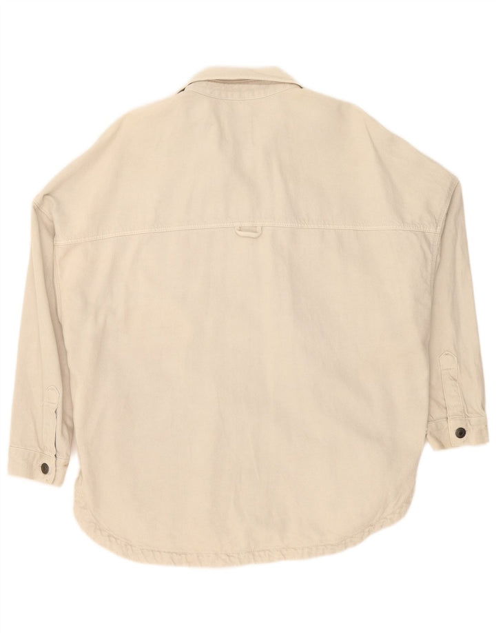 Camisa jeans oversized feminina Zara Reino Unido 10 algodão bege pequeno