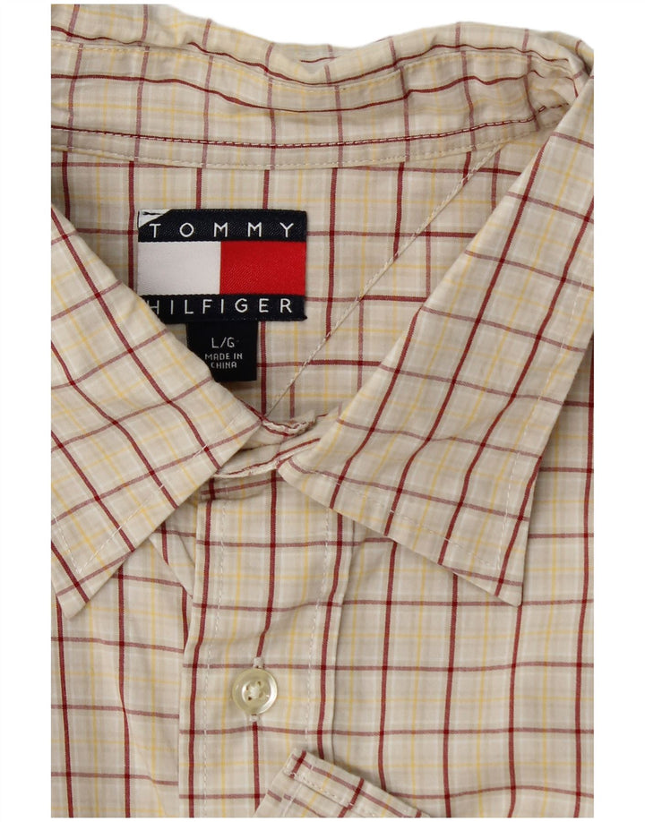 Camisa masculina Tommy Hilfiger grande xadrez bege