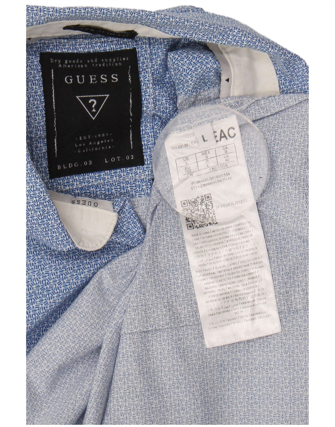Camisa masculina GUESS UK 40 algodão geométrico azul médio