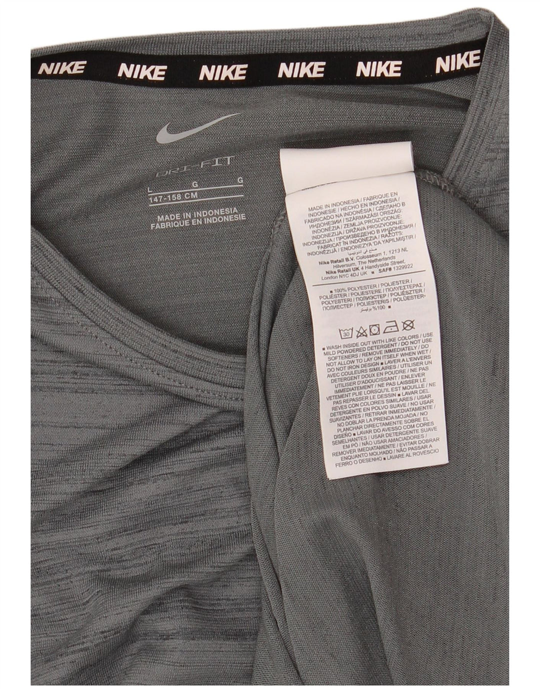 Camiseta NIKE Boys Dri Fit Top 12-13 Anos Grande Cinza Listrado Poliéster