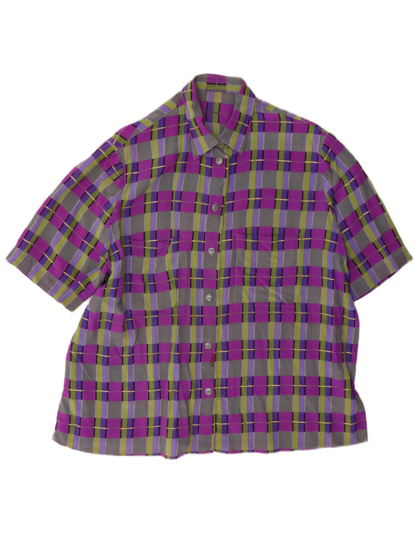 Blusa feminina vintage de manga curta UK 14 grande xadrez multicolorida