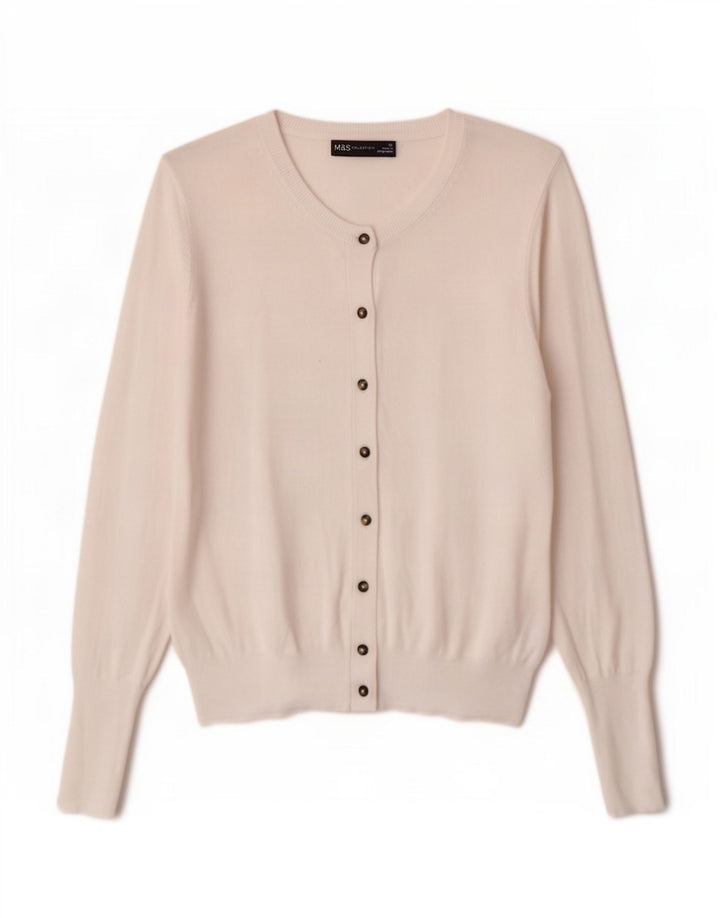 Suéter cardigã feminino Marks & Spencer UK 12 viscose branca média