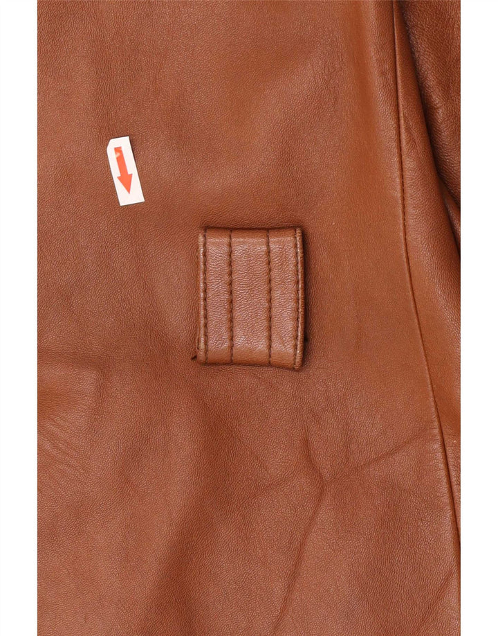 Jaqueta de couro feminina vintage com 3 botões Reino Unido 8 pequena marrom