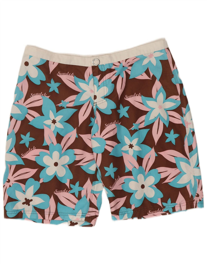 Shorts de natação masculino Sundek poliéster floral marrom médio