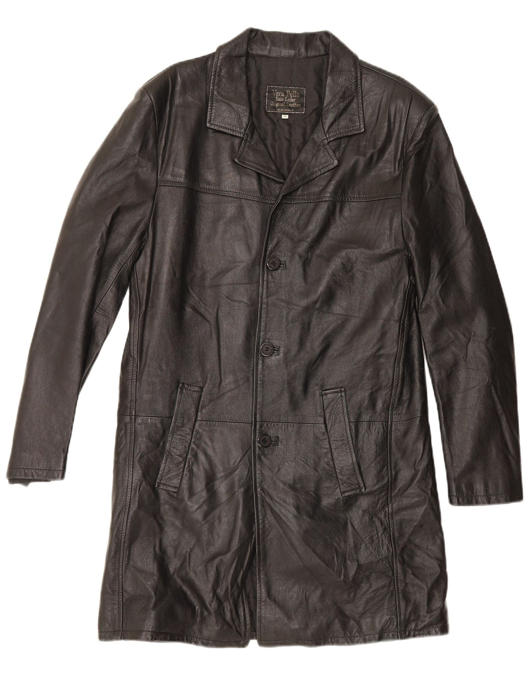 Casaco de couro masculino vintage UK 38 couro preto médio