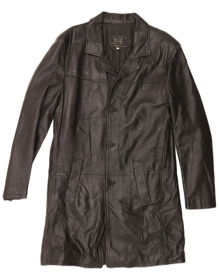 Casaco de couro masculino vintage UK 38 couro preto médio