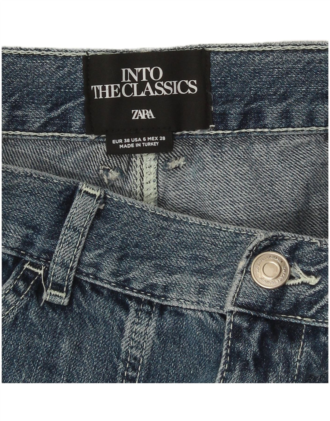 Zara Carpenter Straight Jeans Feminino EU 38 Pequeno W28 L34 Azul