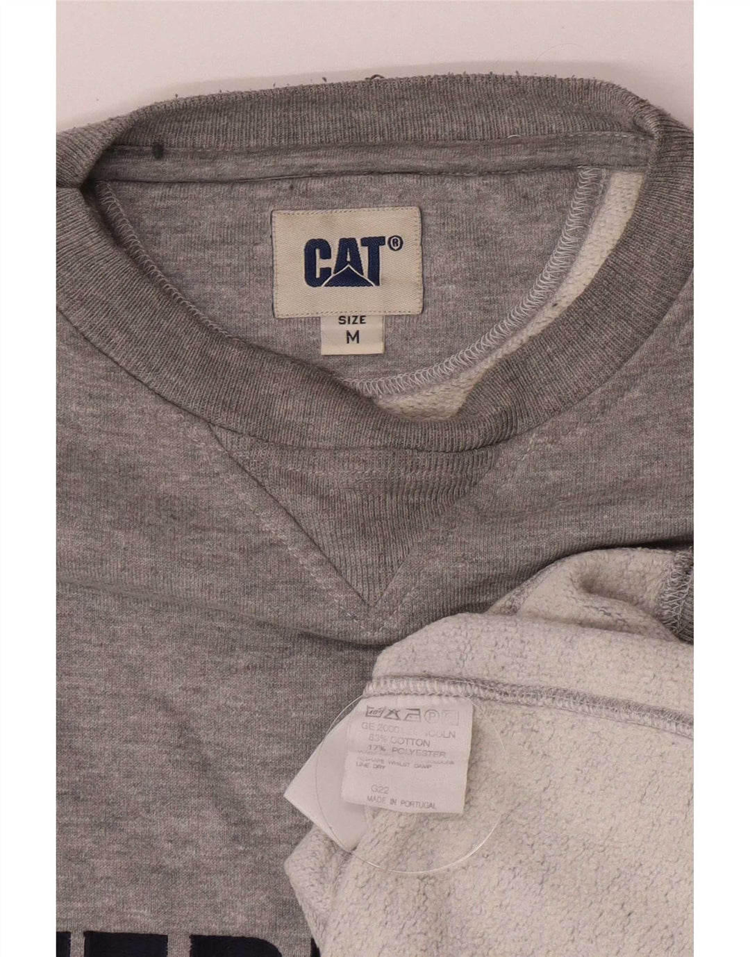 CAT Mens Graphic Loose Fit Moletom Jumper Médio Algodão Cinza