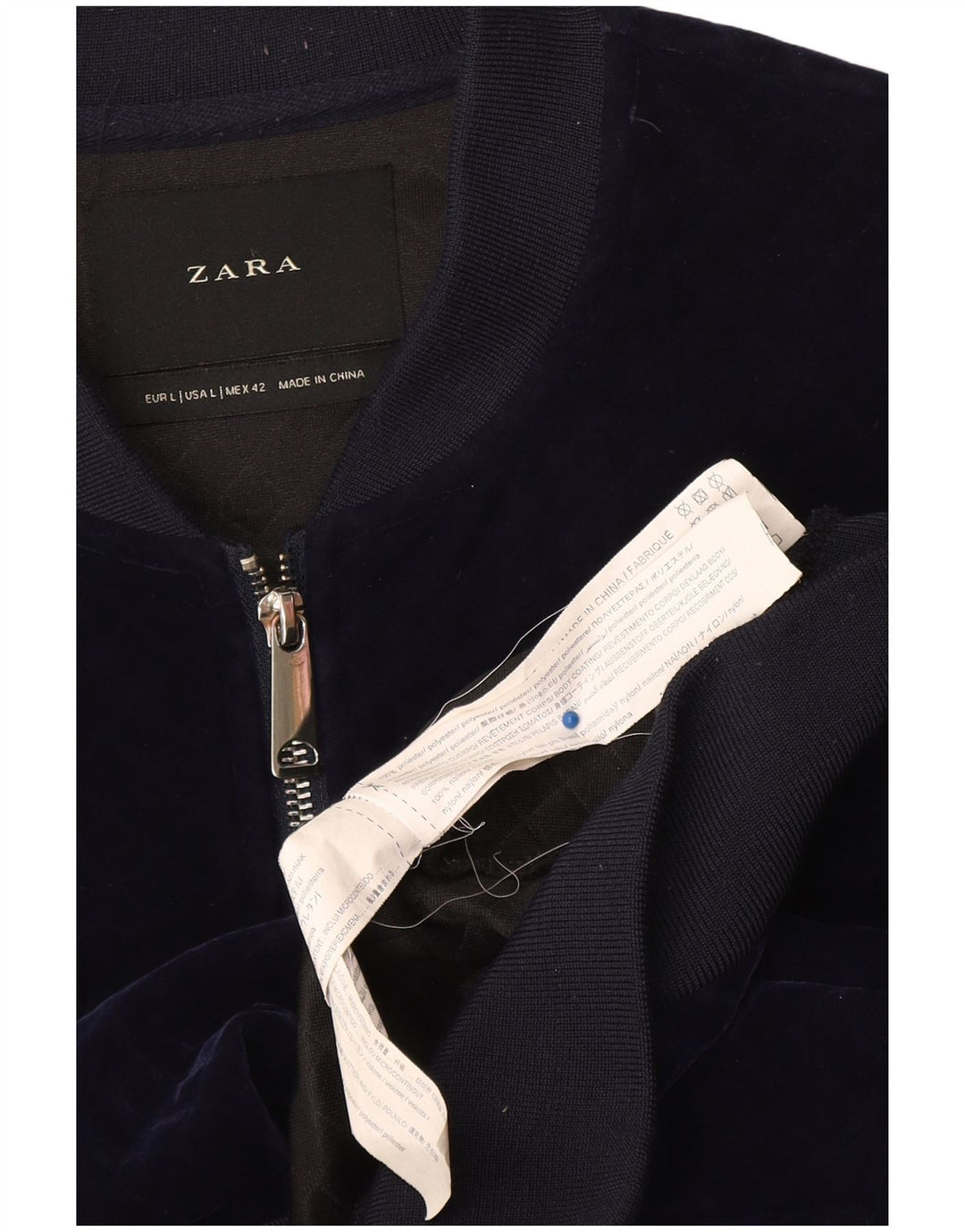 Zara Mens Velour Bomber Jacket UK 40 Grande Poliéster Azul Marinho