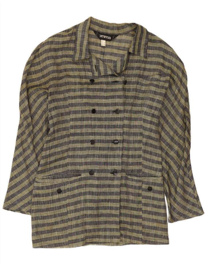 Comma, Jaqueta blazer feminina com peito duplo Reino Unido 14 grande lã xadrez amarela