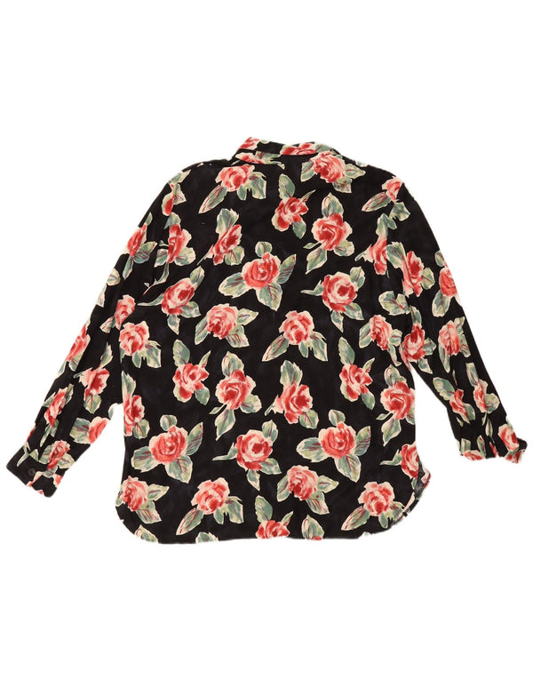 Blusa feminina vintage EU 46 XL viscose floral preta