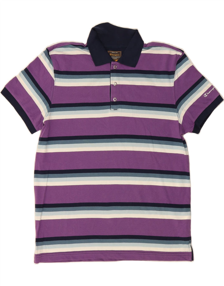 CHAMPION Mens Polo Shirt XL Purple Striped Cotton Vintage Champion and Second-Hand Champion from Messina Hembry 