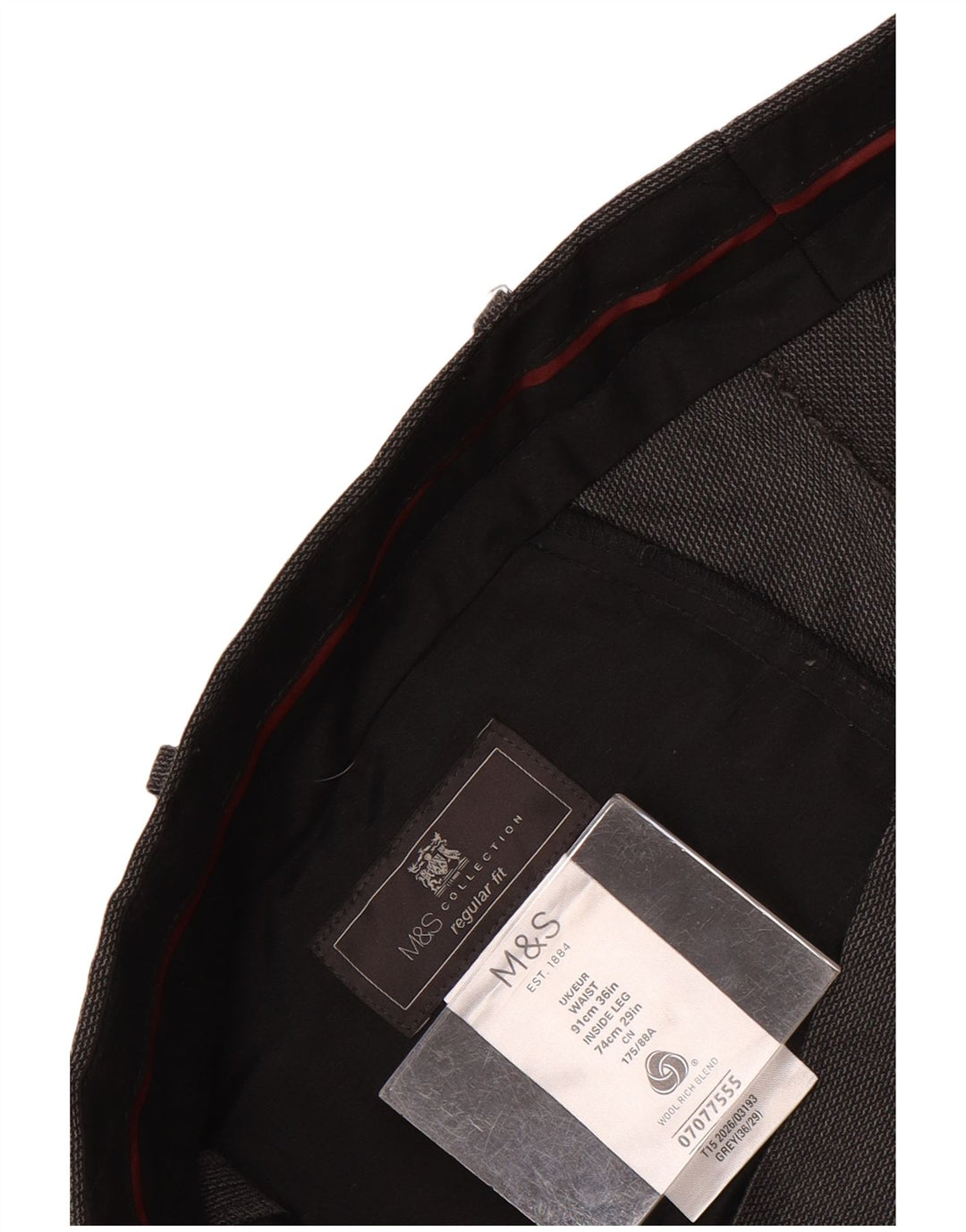 Calça masculina Marks & Spencer reta regular fit W36 L29 lã cinza