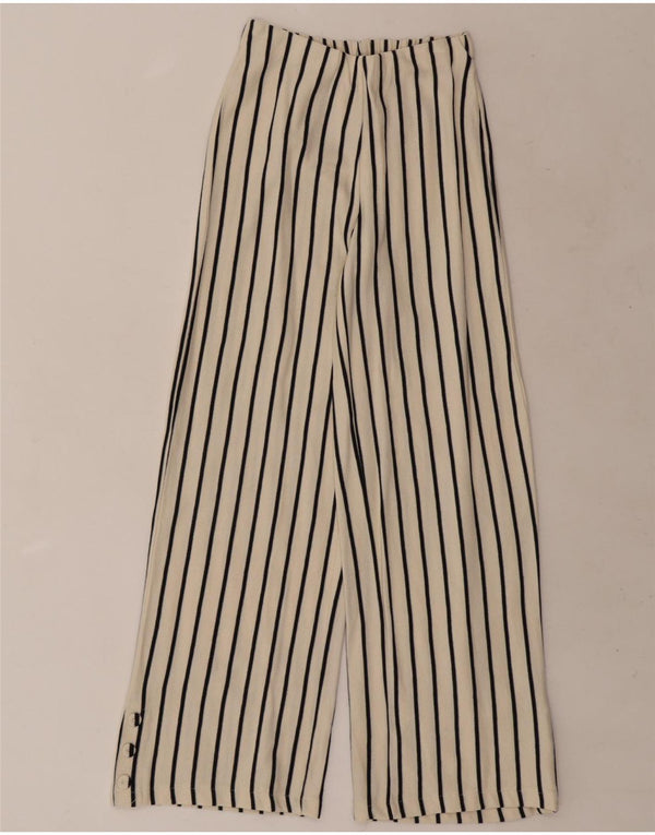 Calça casual feminina Zara com perna larga 13-14 anos W22 L27 risca de giz bege