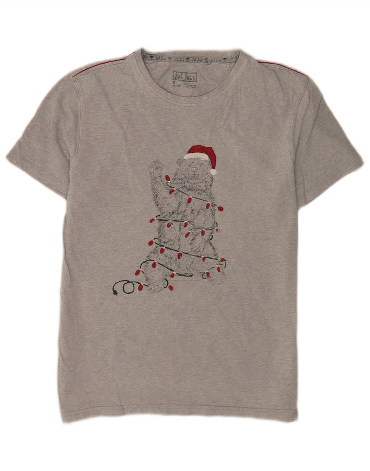 Camiseta gráfica masculina Fat Face Top pequeno algodão manchado cinza