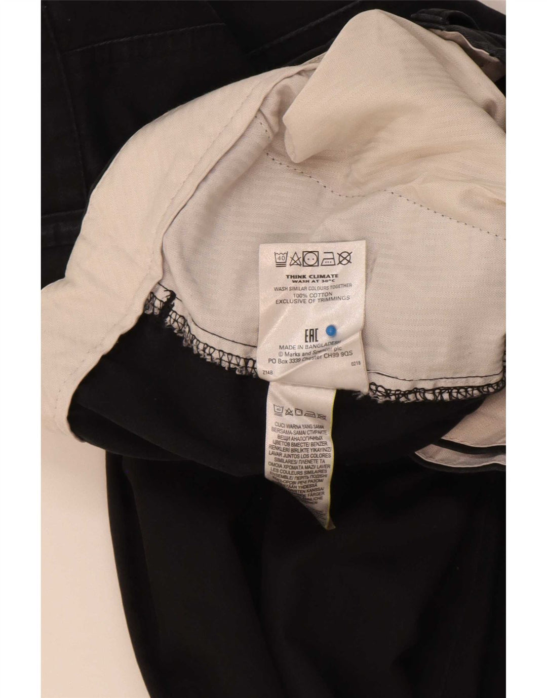 Calça chino reta masculina Marks & Spencer W36 L33 algodão preto