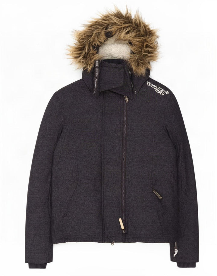 Jaqueta corta-vento com capuz feminino Superdry UK 12 poliéster cinza médio