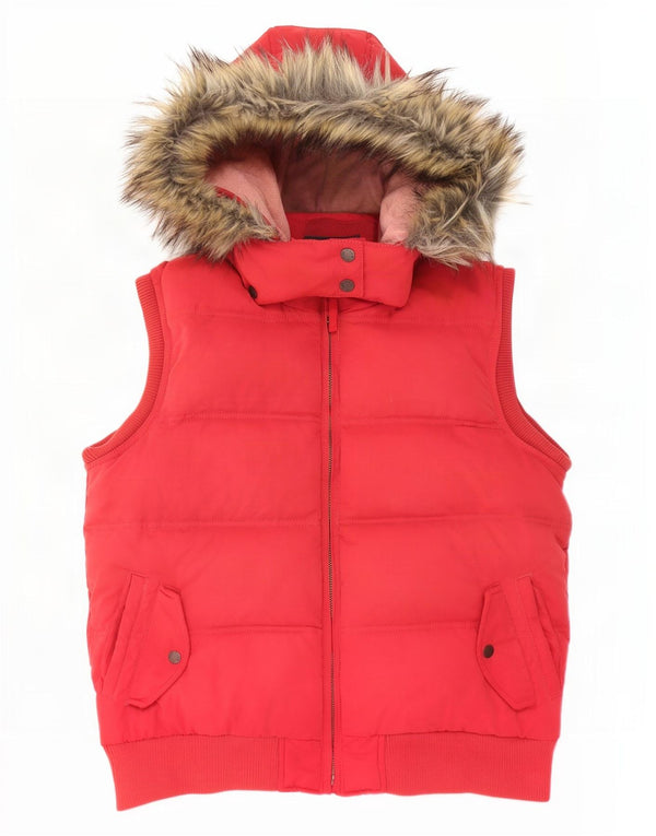 Gilet acolchoado com capuz feminino Fat Face UK 18 XL poliéster vermelho