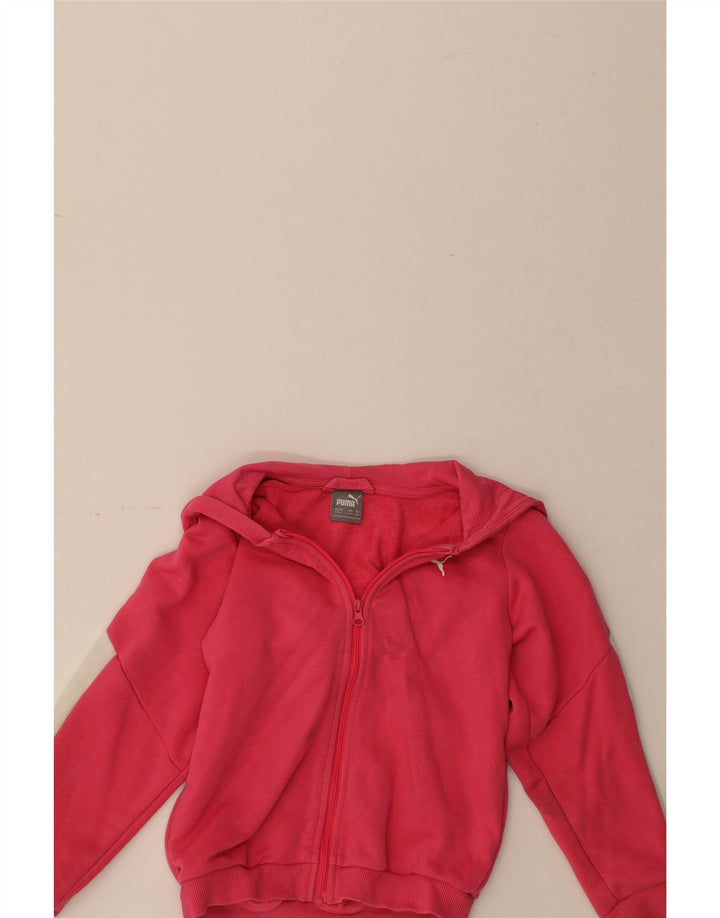 PUMA Girls Zip Hoodie Sweater 3-4 Years Pink Colourblock Cotton Vintage Puma and Second-Hand Puma from Messina Hembry 