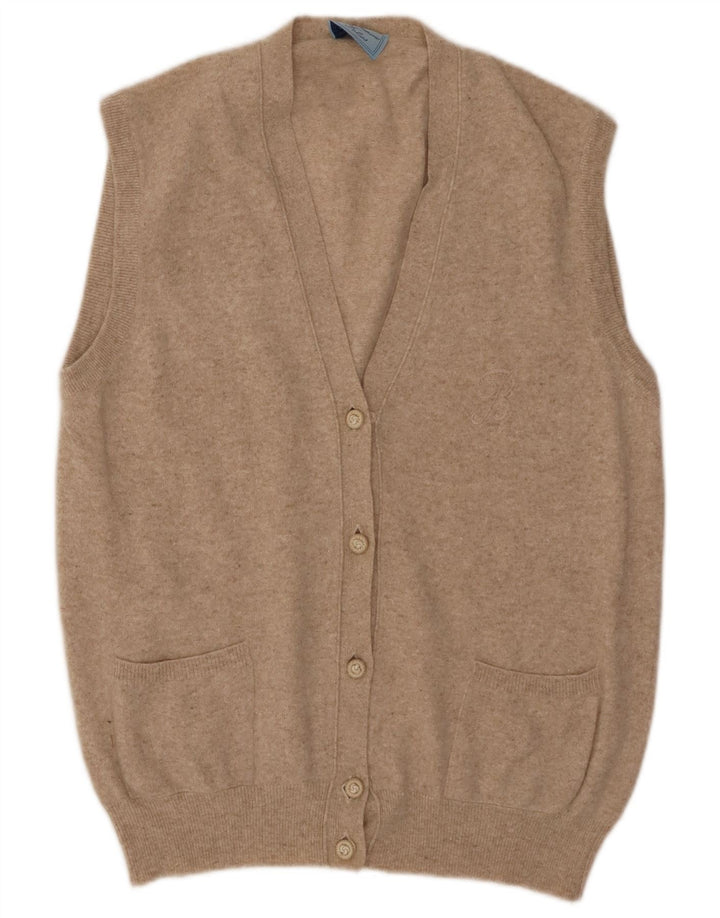 Suéter cardigã feminino sem mangas BLUMARINE IT 46 grande lã bege