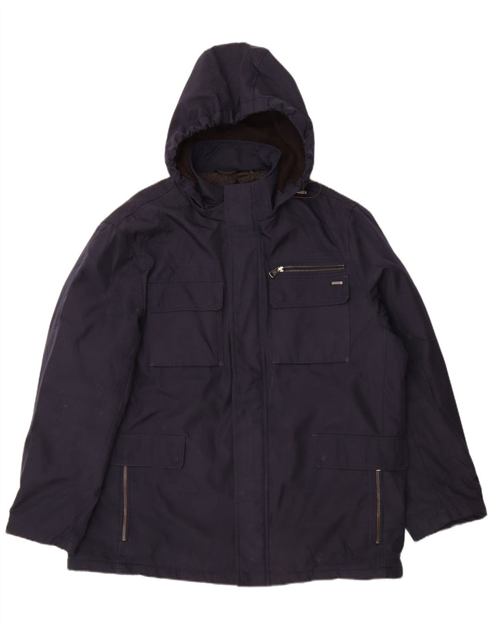 Jaqueta corta-vento masculina Calvin Klein com capuz Reino Unido 42 XL azul marinho poliéster