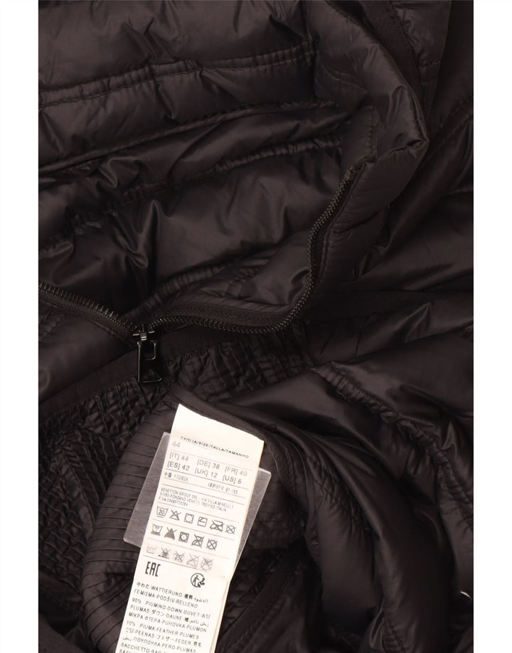 Jaqueta acolchoada com capuz feminina vintage UK 12 poliamida colorblock cinza médio