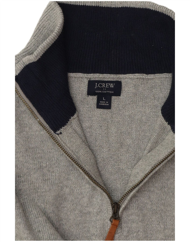Suéter masculino J. CREW com zíper e gola grande de algodão cinza