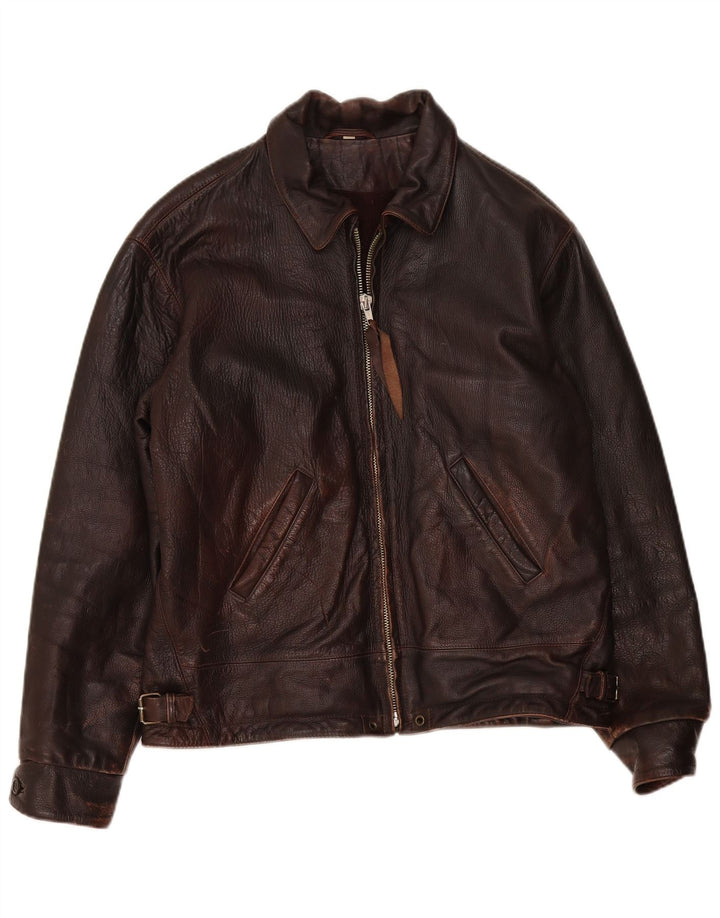 Jaqueta de couro masculina vintage IT 48 marrom médio