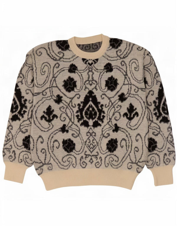 Suéter vintage masculino com gola redonda IT 52 grande lã paisley cinza