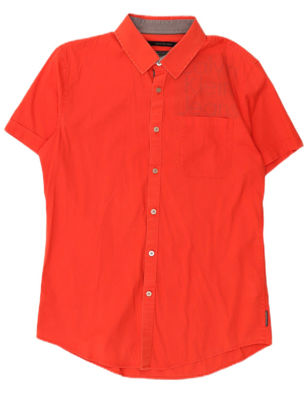 Calvin Klein Jeans Camisa masculina gráfica de manga curta grande algodão vermelho