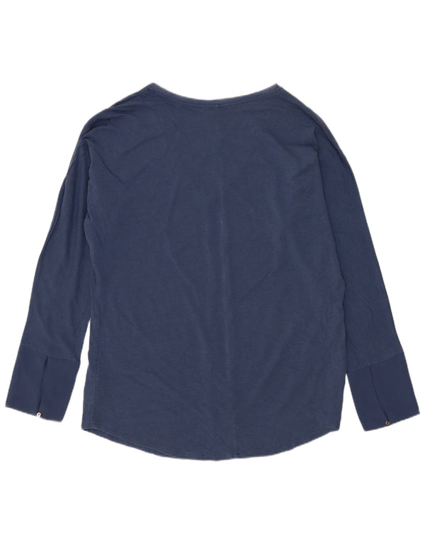Top feminino Massimo Dutti manga comprida UK 16 grande poliéster azul marinho